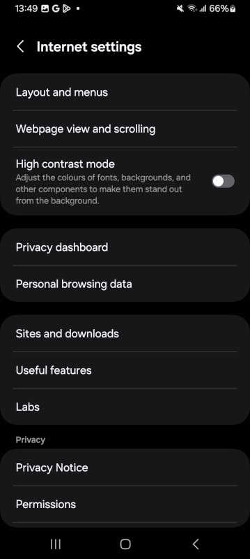 Open Samsung Internet Settings