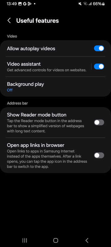 Toggle off Open app links in browser